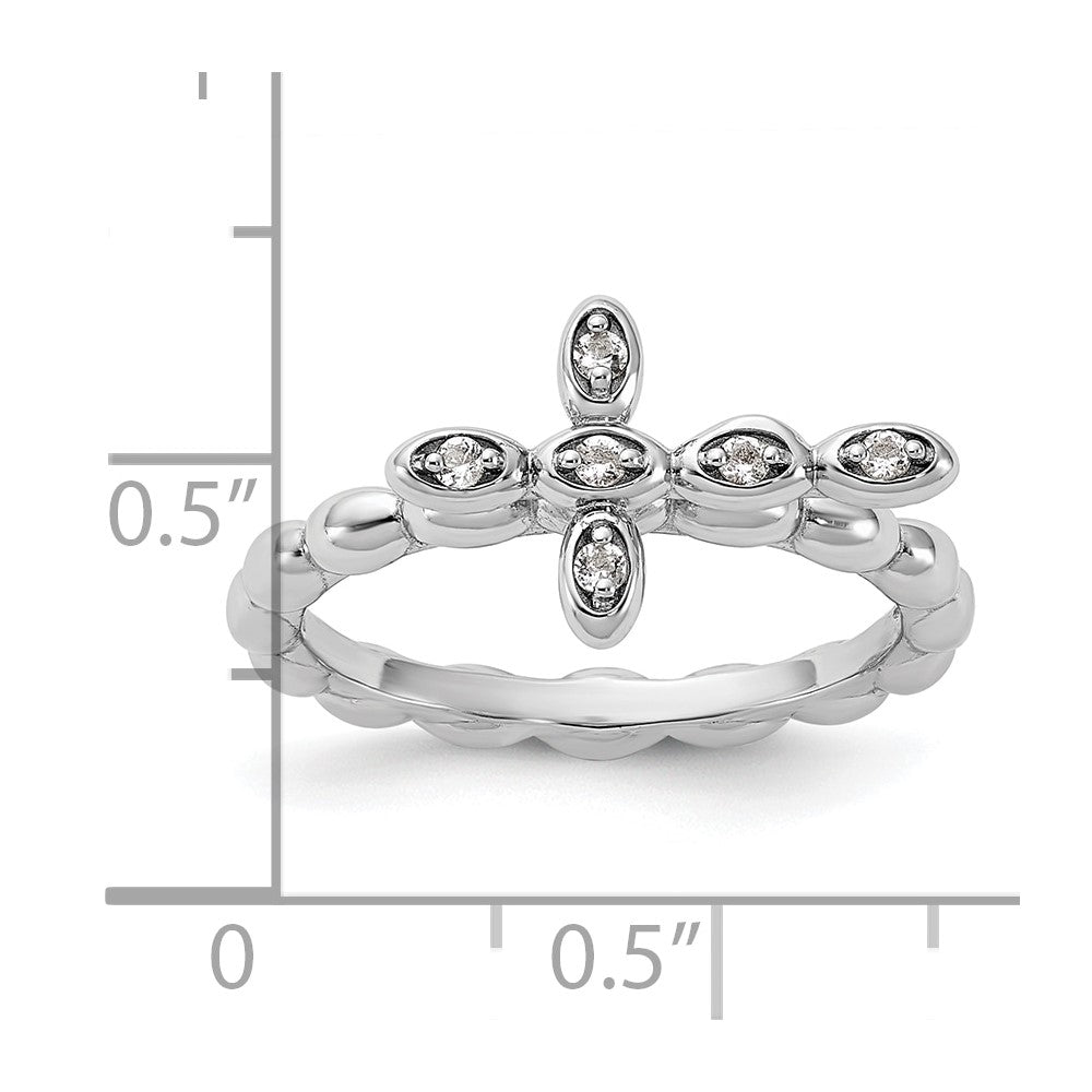 Sterling Silver Stackable Expressions Rhodium-plated White Topaz Cross Ring Size -8
