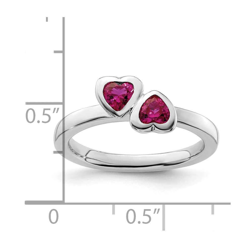 Sterling Silver Stackable Expressions Cr. Ruby Double Heart Ring Size -8
