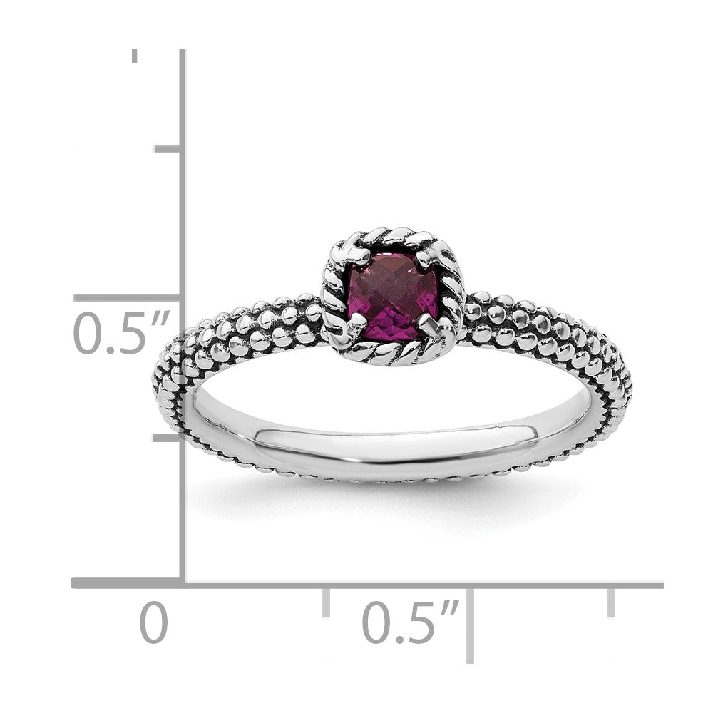 Sterling Silver Stackable Expressions Checker-cut Rhodolite Garnet Ring Size -9
