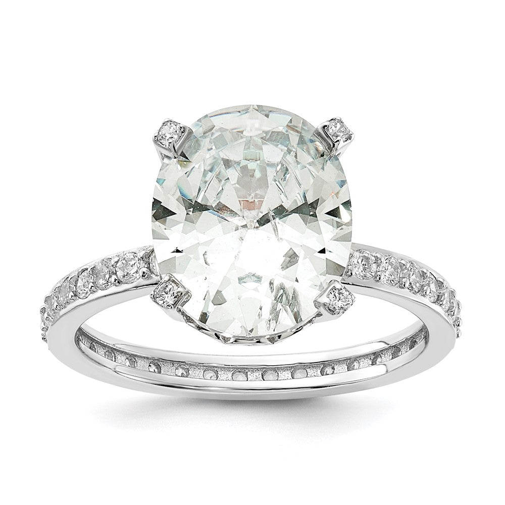 Sterling Silver Rhoudium-plated Oval CZ Ring