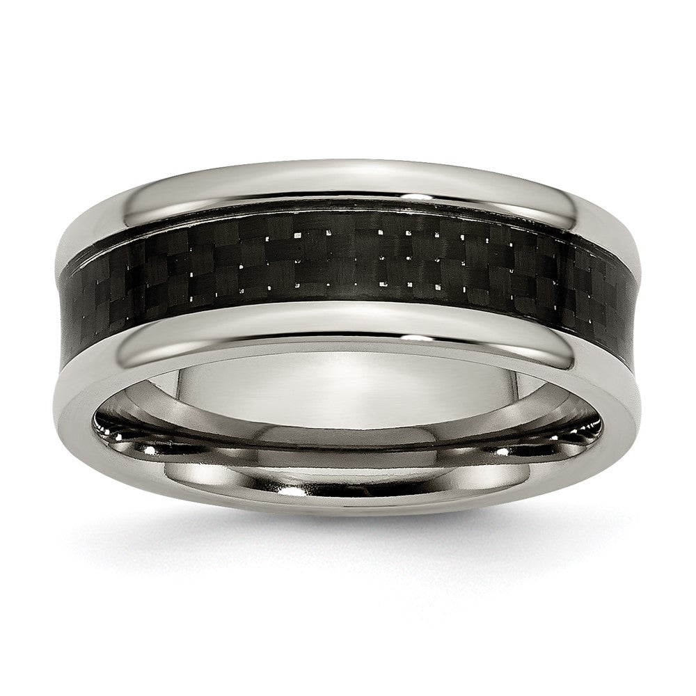 Titanium Polished w/Black Carbon Fiber Inlay 8mm Band Size - 10