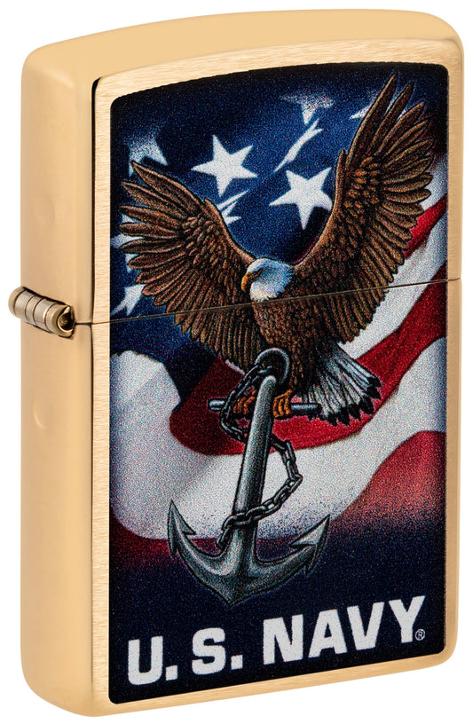 Zippo U.S. Navy Eagle Anchor & Flag Brushed Chrome Pocket Lighter
