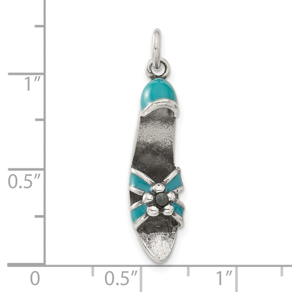 Sterling Silver Marcasite & Blue Enameled High Heel Shoe Charm