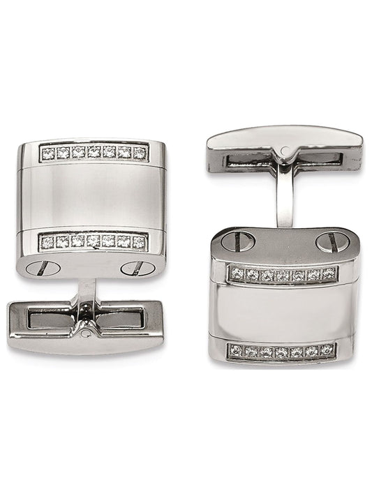 Stainless Steel Polished CZ Cuff Links