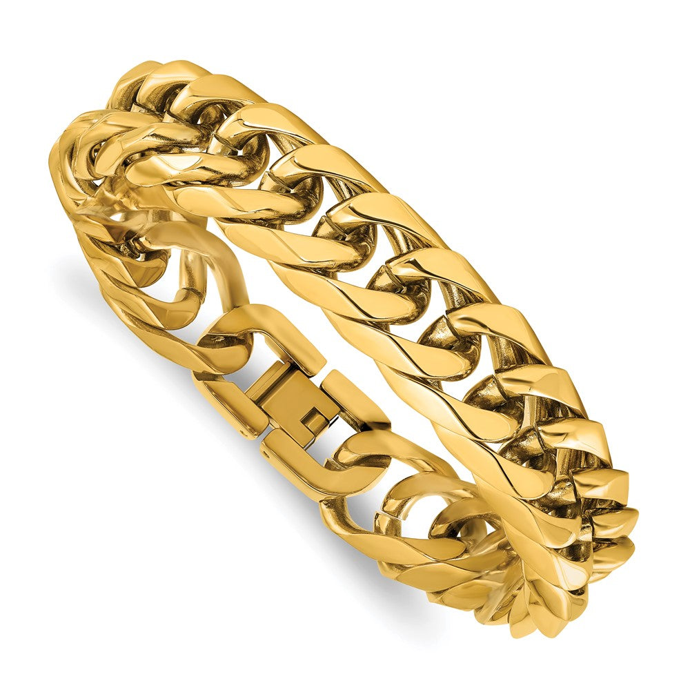 Stainless Steel Polished Yellow IP-plated 16mm Curb 8.5in Bracelet 8.5 inches