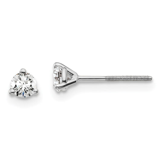 14k White Gold 1/4 ctw Certified Lab Grown Diamond VS/SI+ G+ Round 3 Prong Heavy Wt. Screwback Stud Earrings