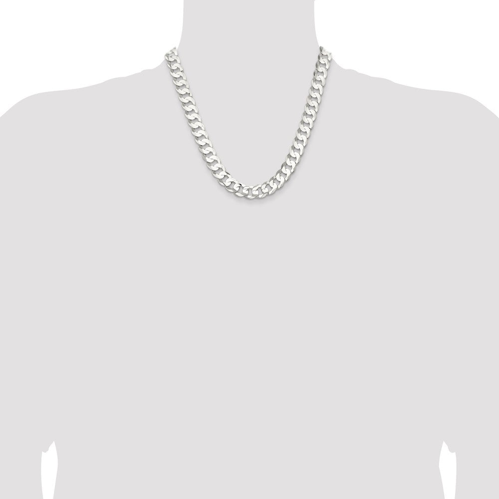 Sterling Silver 11.9mm Concave Beveled Curb Chain 20 Inches