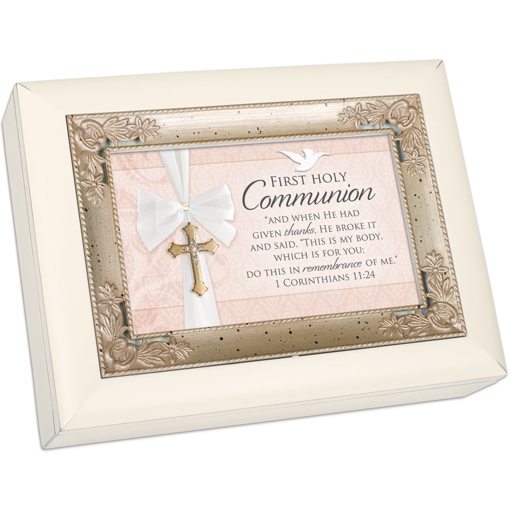 8" Brown and Ivory First Communion Italian Style Music Box