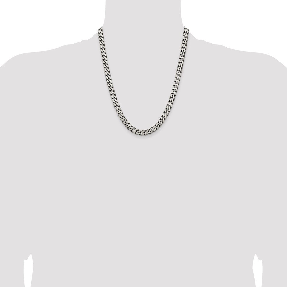 Sterling Silver Antiqued 7.5mm Curb Chain 22 Inches