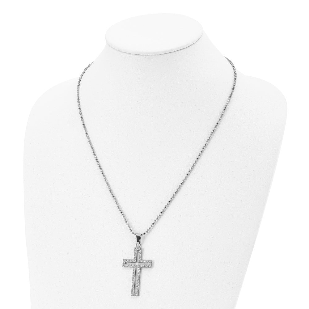 Stainless Steel Polished w/CZ Cross 22in Necklace