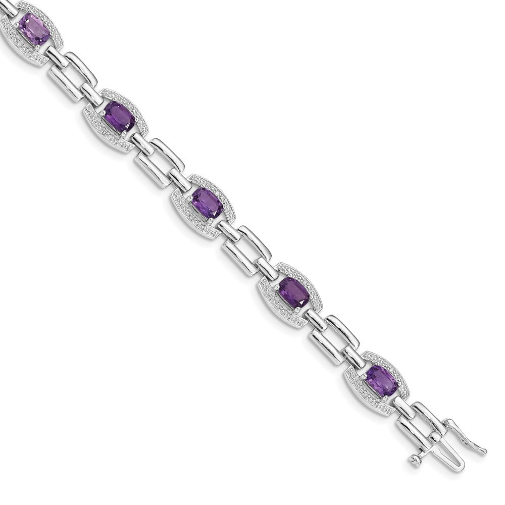 Sterling Silver Rhodium-plated Diamond & Amethyst Bracelet 7 inches