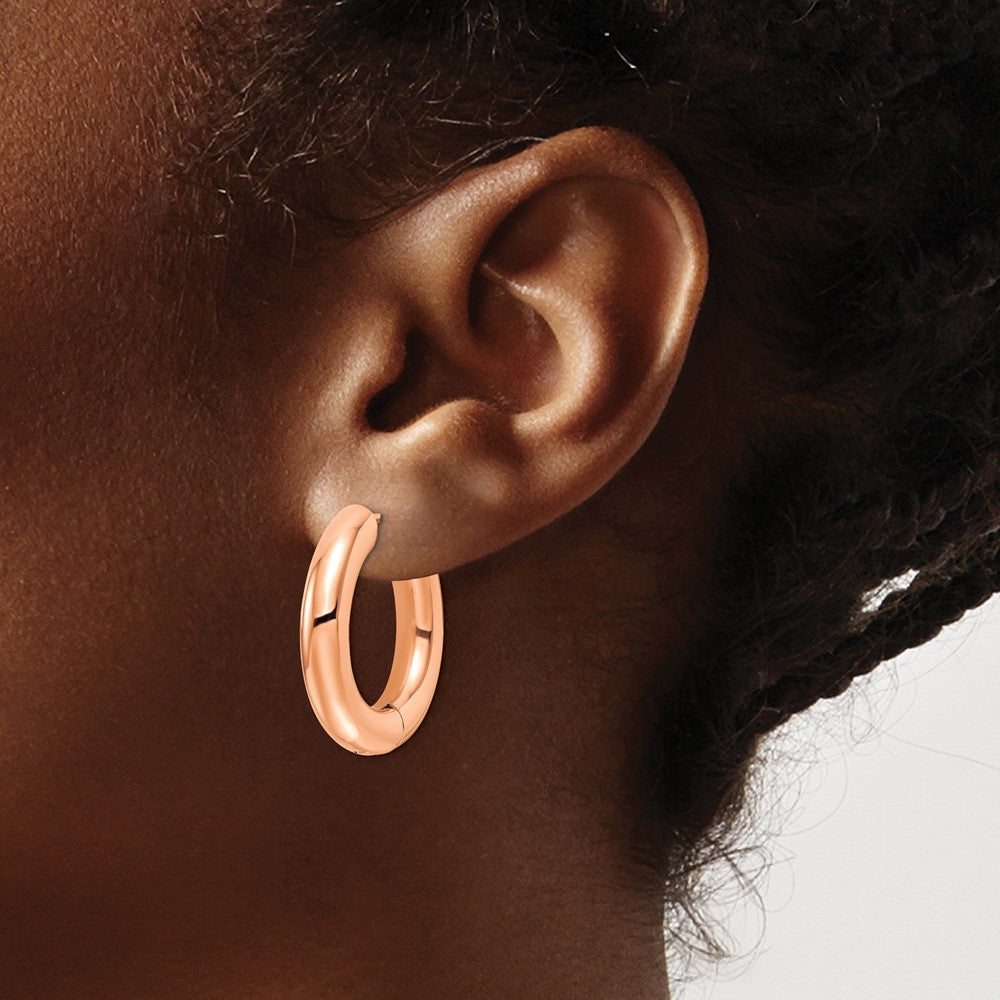 Stainless Steel Polished Rose IP-plated 5mm Hinged Hoop Earrings