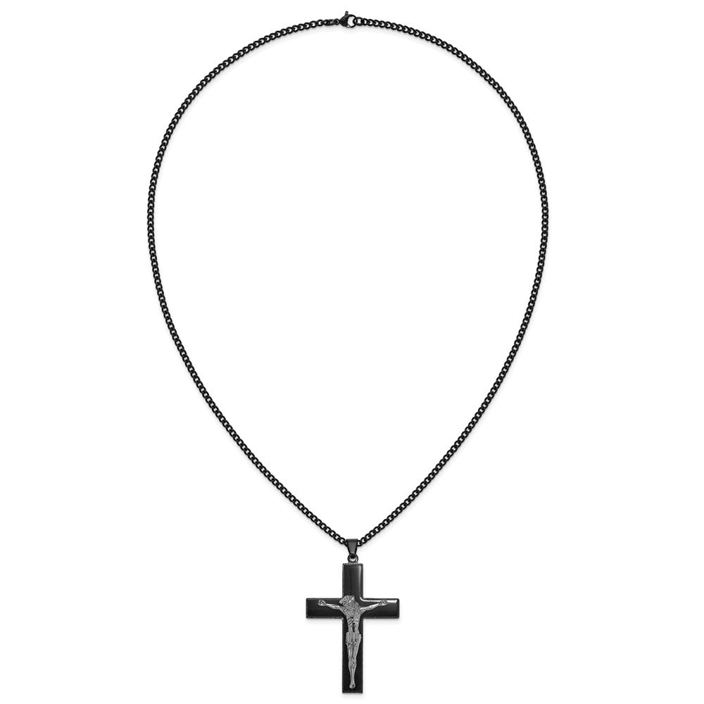 Stainless Steel Polished Black IP-plated Crucifix 24in Necklace