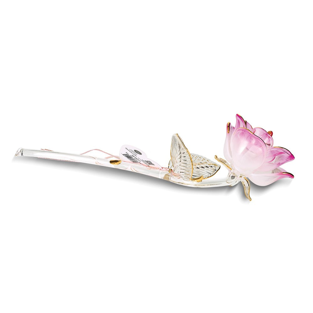 Glass Baron I LOVE YOU Pink Rose Handcrafted Glass Figurine with 22k Gold Trim