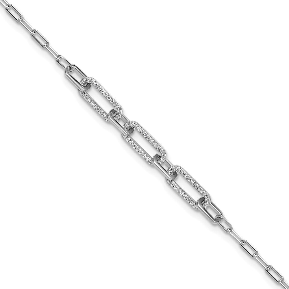 Sterling Shimmer Sterling Silver Rhodium-plated 1mm CZ 78 Stone Paper Clip Link 7 inch Bracelet 9 inches