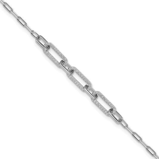 Sterling Shimmer Sterling Silver Rhodium-plated 1mm CZ 78 Stone Paper Clip Link 7 inch Bracelet 9 inches