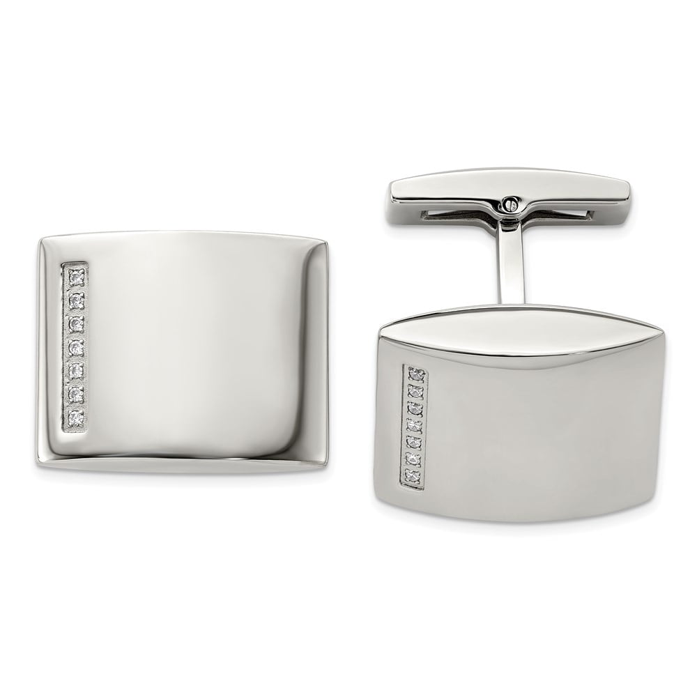 Men's Stainless Steel and CZ Engravable Convex Cuff Links