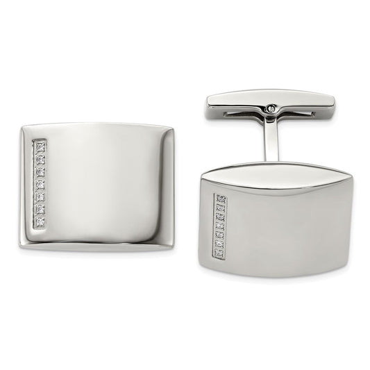 Men's Stainless Steel and CZ Engravable Convex Cuff Links