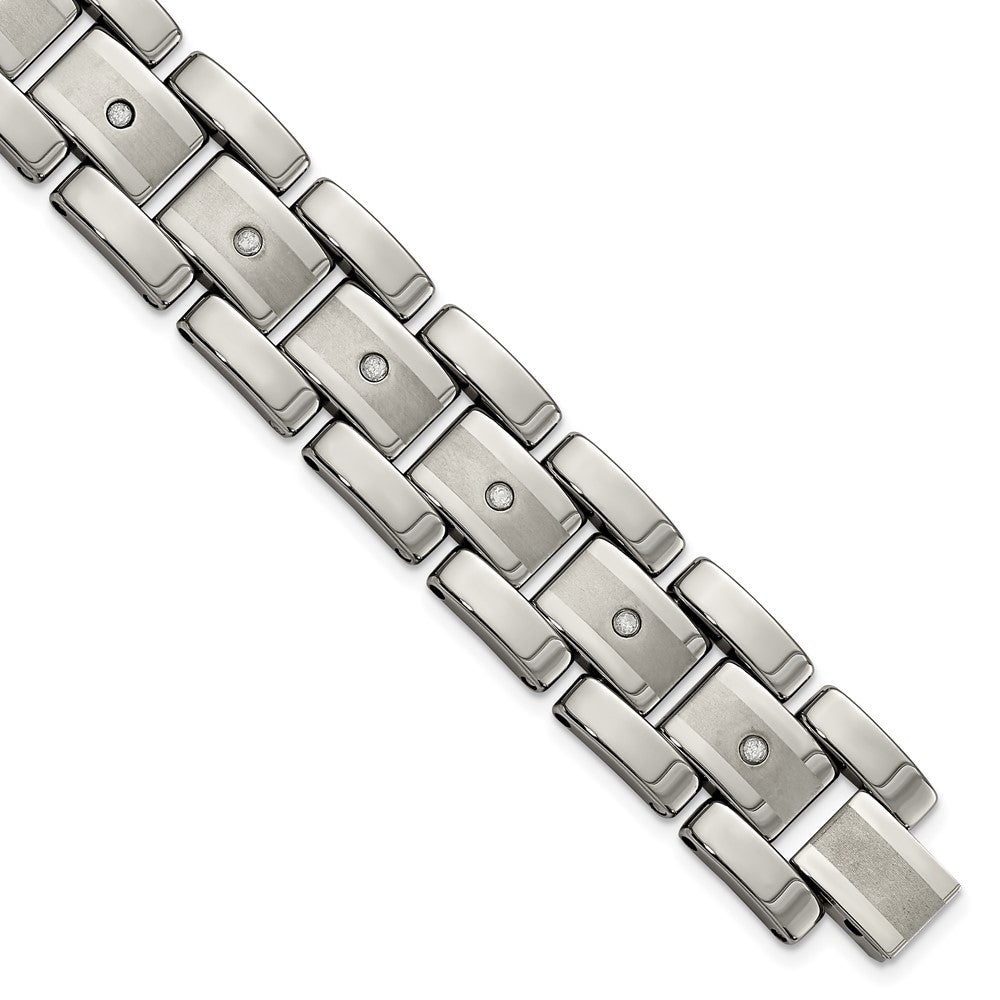 Tungsten Brushed and Polished with 1/3ct Diamonds 8.5in Bracelet 8.5 inches