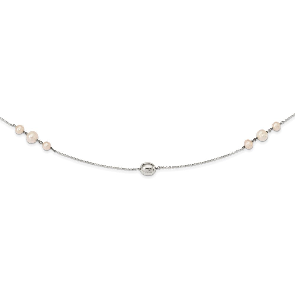 Sterling Silver Polished Bead & Freshwater Cultured Pearl Necklace