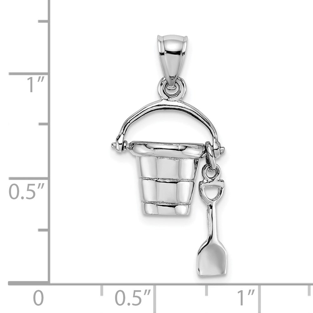 14K White Gold 3-D and Moveable Beach Bucket w/ Shovel Charm