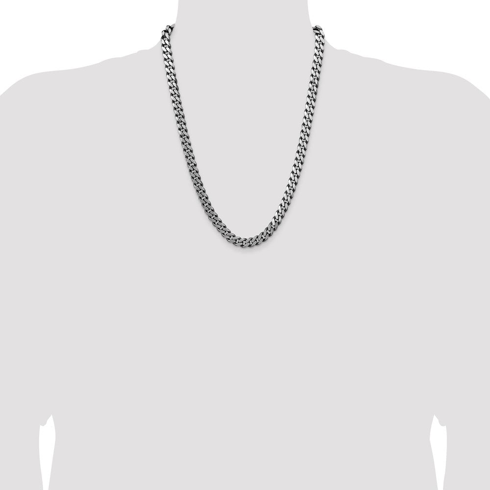 Sterling Silver Antiqued 8.3mm Curb Chain 24 Inches