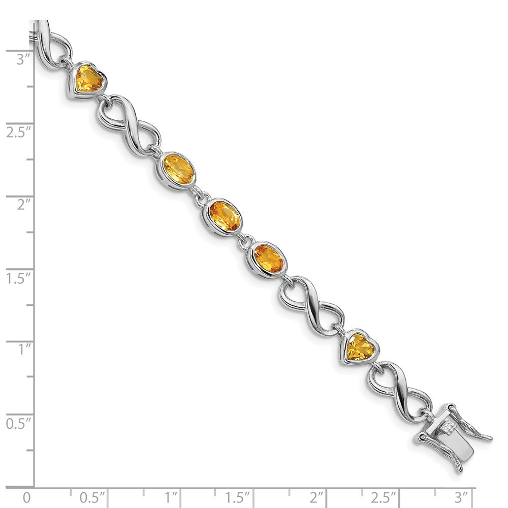 Sterling Silver Rhodium-plated Oval Heart Citrine Bracelet 7.75 inches