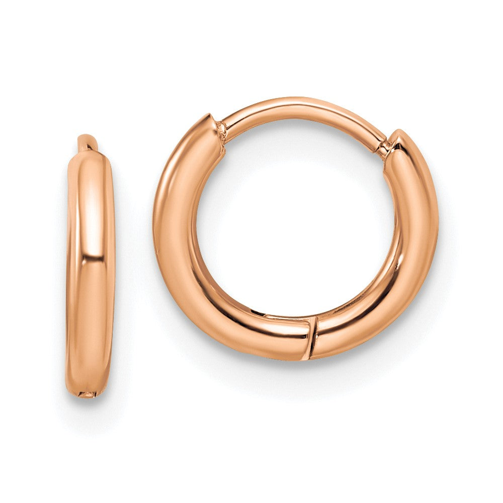 Stainless Steel Polished Rose IP-plated 1.6mm Hinged Hoop Earrings