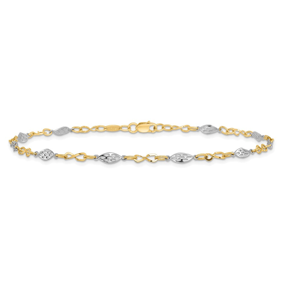 14K Two-tone Polished with 1in ext. Anklet