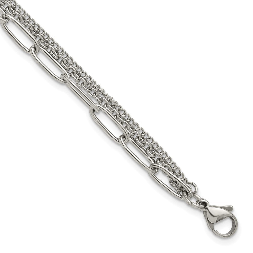 Chisel Stainless Steel Polished Multi-Strand Curb, Cable and Paperclip Link 7 inch Plus a 1.25 inch Extension Bracelet 8.25 inches