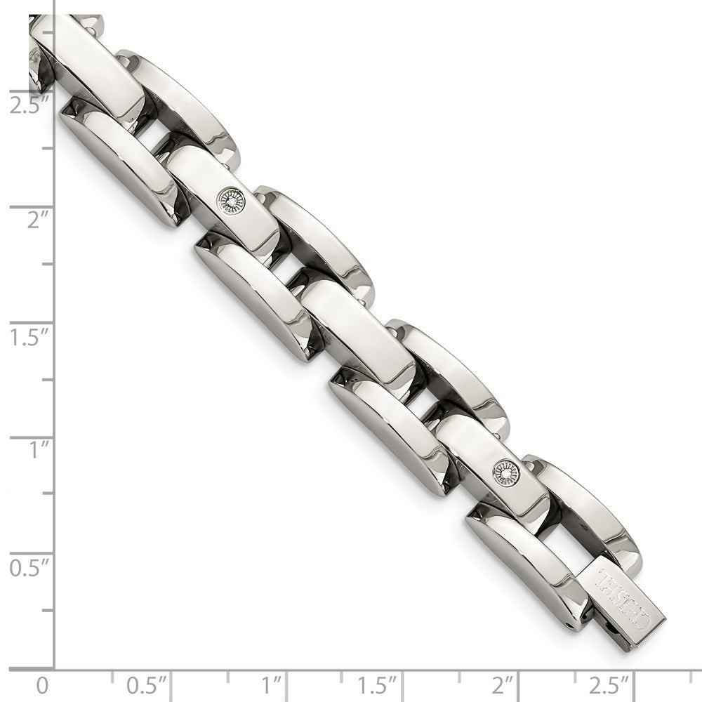 Stainless Steel 8.5in Polished with14k White Gold & Diamonds Bracelet 8.5 inches