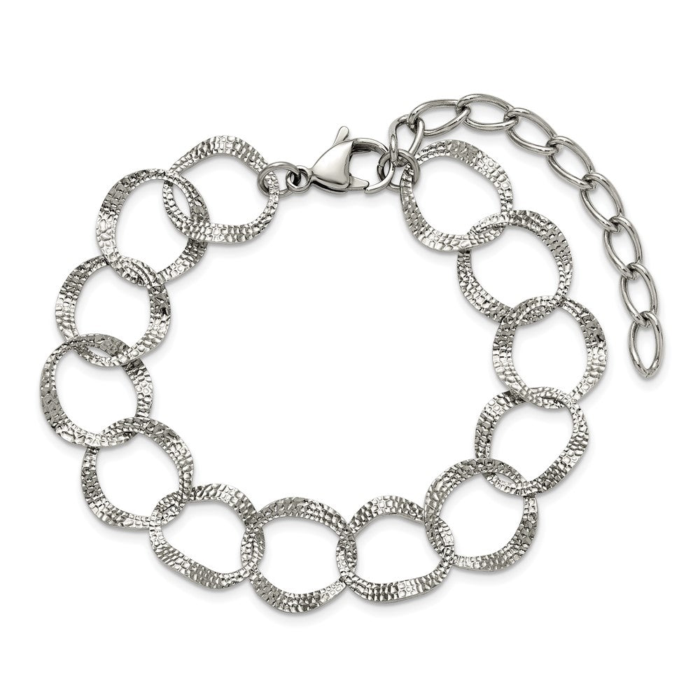 Chisel Stainless Steel Polished and Textured Open Circles 7.25 inch Plus a 1.5 inch Extension Bracelet 8.75 inches