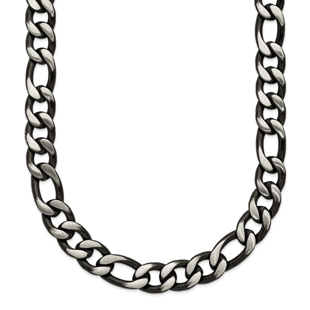 Stainless Steel Brushed and Polished Black IP 7.5mm Figaro 26in Necklace