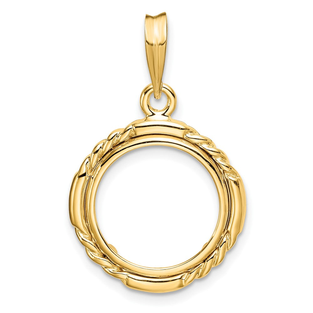 Wideband Distinguished Coin Jewelry 14k Polished Quadruple Twist and Bright 14.0mm Prong Coin Bezel Pendant