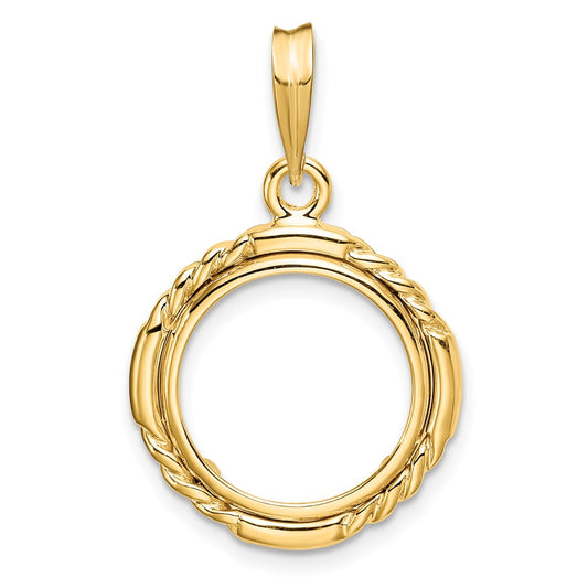 Wideband Distinguished Coin Jewelry 14k Polished Quadruple Twist and Bright 14.0mm Prong Coin Bezel Pendant