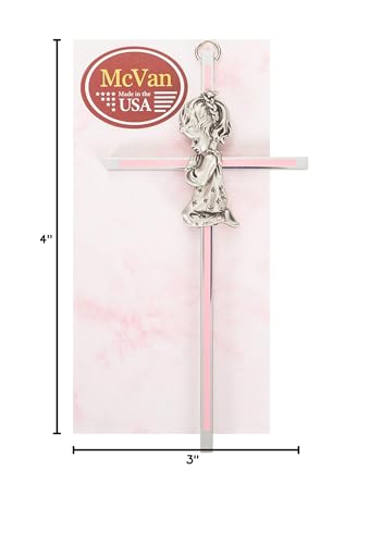 Praying Little Girl Pink 6 Inch Metal Hanging Wall Cross