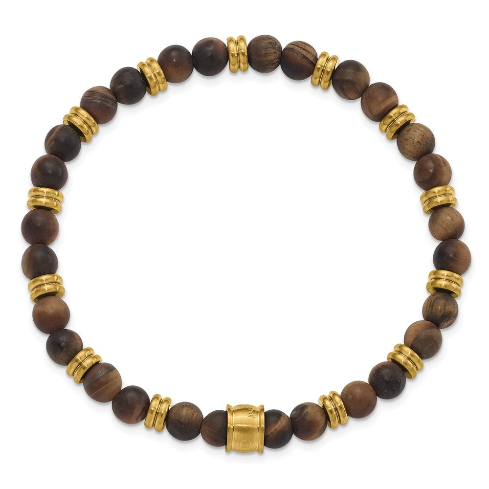 Stainless Steel Brushed Yellow IP-plated Tiger's Eye Stretch Bracelet