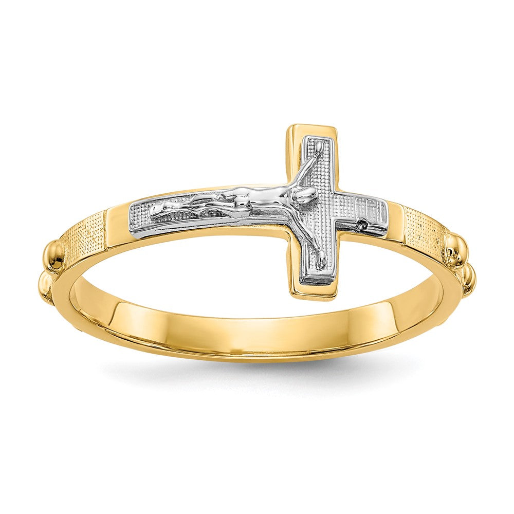 14K Two-tone Crucifix Rosary Ring Size 7