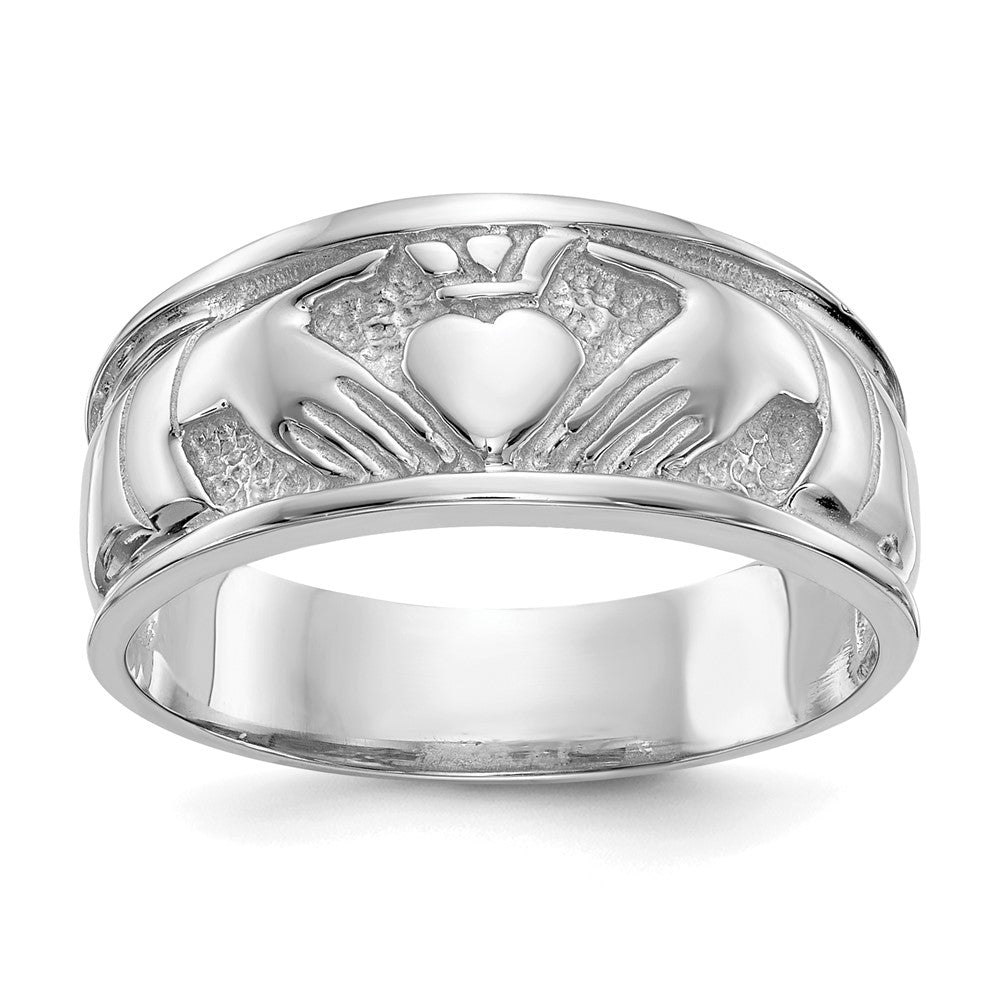 14k White Gold Ladies Polished Claddagh Band Size 7