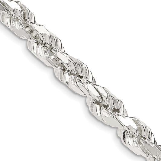 Sterling Silver 6.5mm Diamond-cut Rope Chain 26 Inches