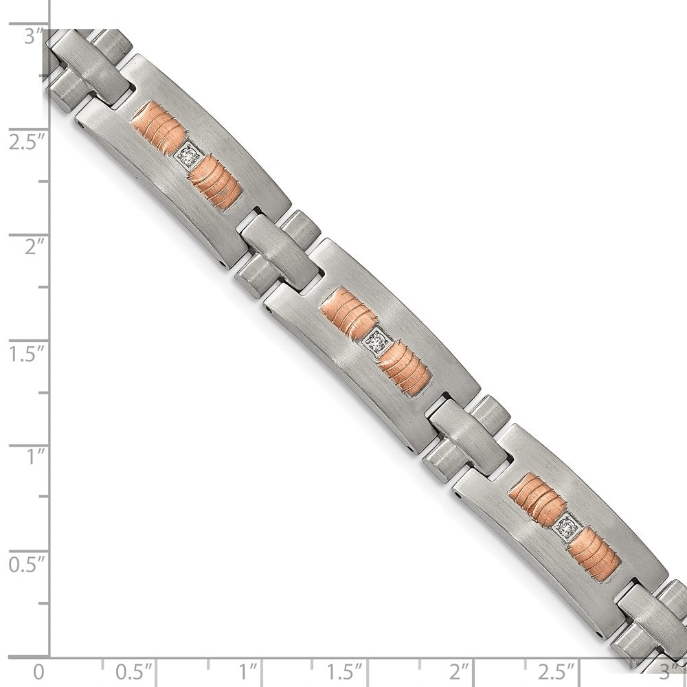 Stainless Steel Brushed Rose IP-plated w/ CZ 8.5in Bracelet 8.5 inches