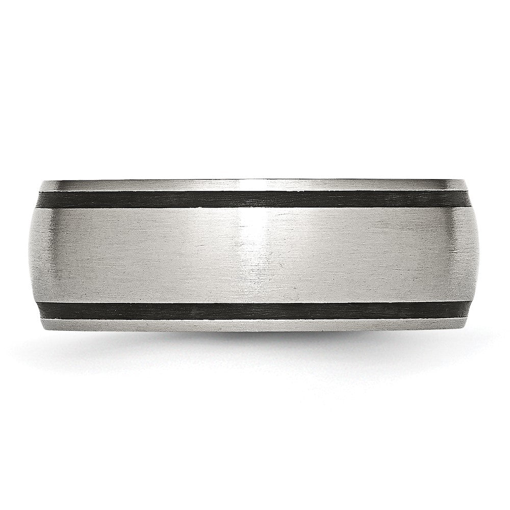 Stainless Steel Brushed w/Black Rubber 8mm Band Size - 6