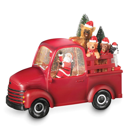 Lighted Santa and Truck of Puppies