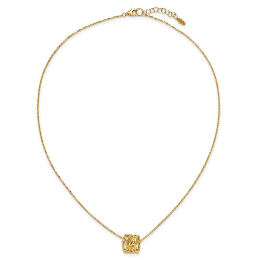 14K Polished Floral Bead with 1 Inch Ext. Necklace