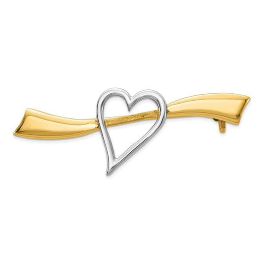Primal Gold 14 Karat Yellow Gold and Rhodium Solid Satin Heart Pin