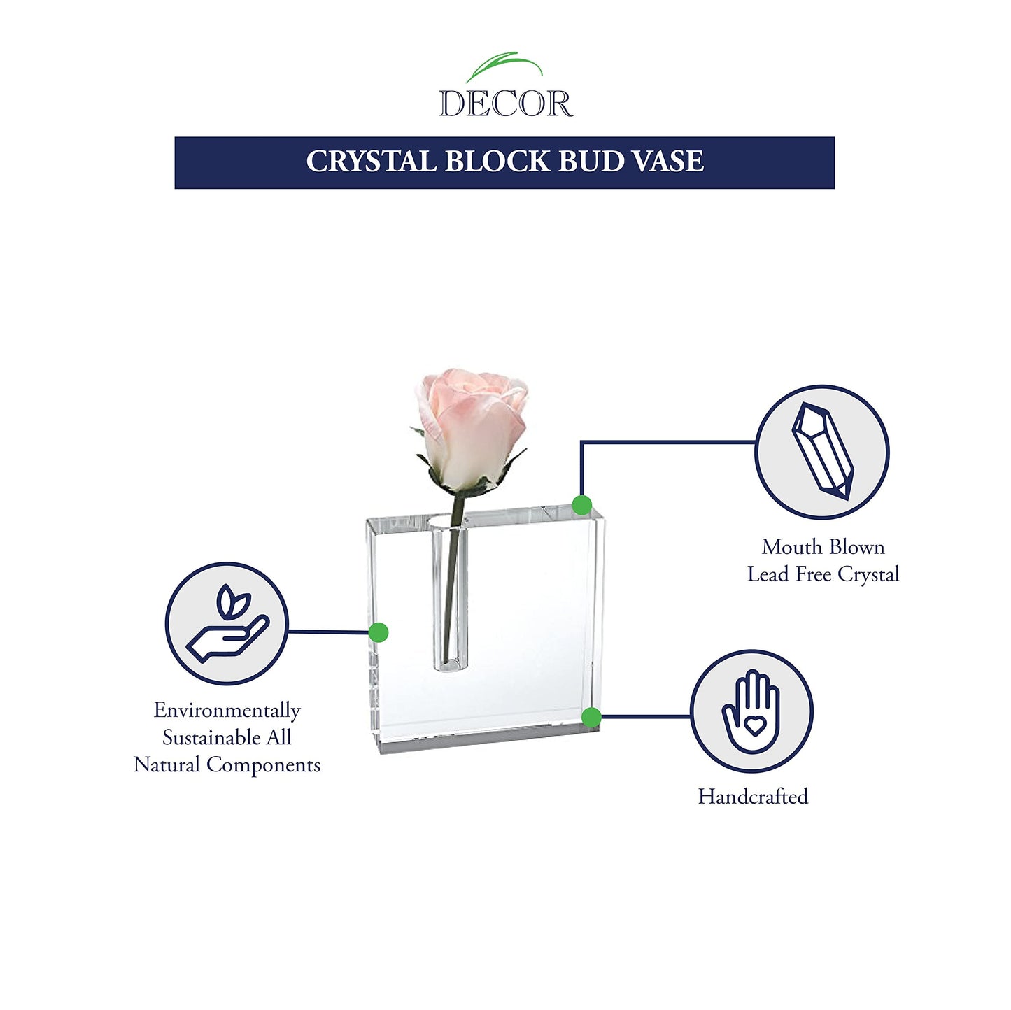 Badash Handcrafted Lead-free Crystal Block Bud Vase Q-GM259