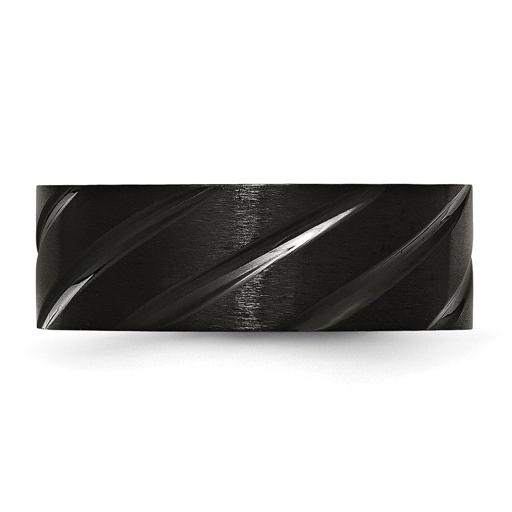 Titanium Brushed and Polished Black IP-plated Swirl Design 8mm Band Size - 11.5