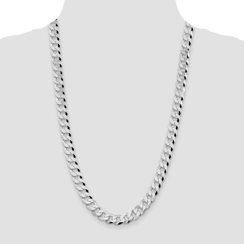 Sterling Silver Rhodium-plated 10.6mm Beveled Curb Chain 26 Inches
