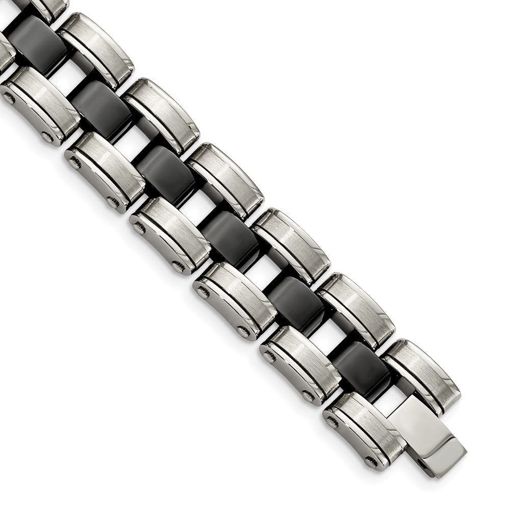 Stainless Steel Brushed and Polished w/Black Ceramic 8.5in Bracelet 8.5 inches