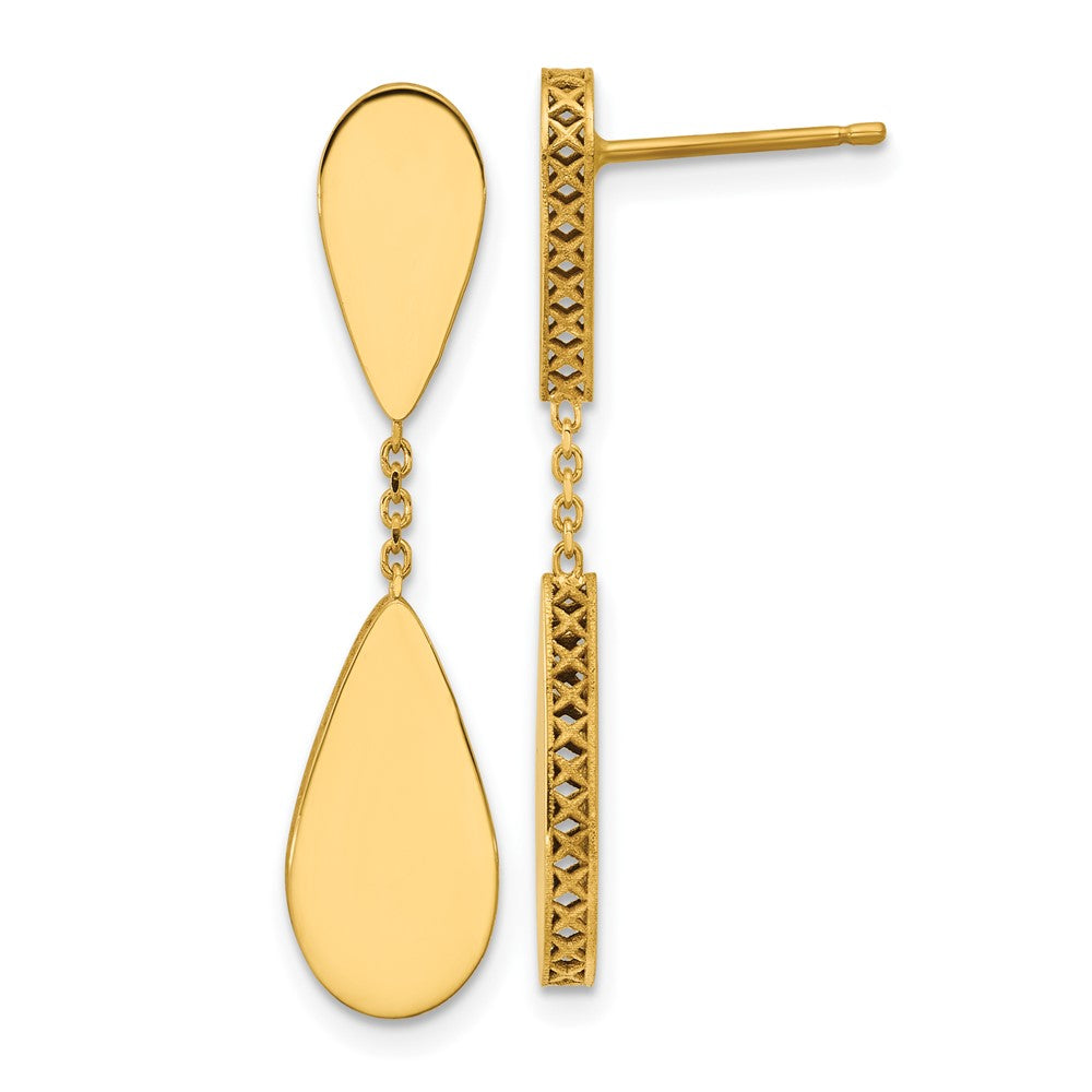 14K Polished and Satin Teardrop Post Dangle Earrings